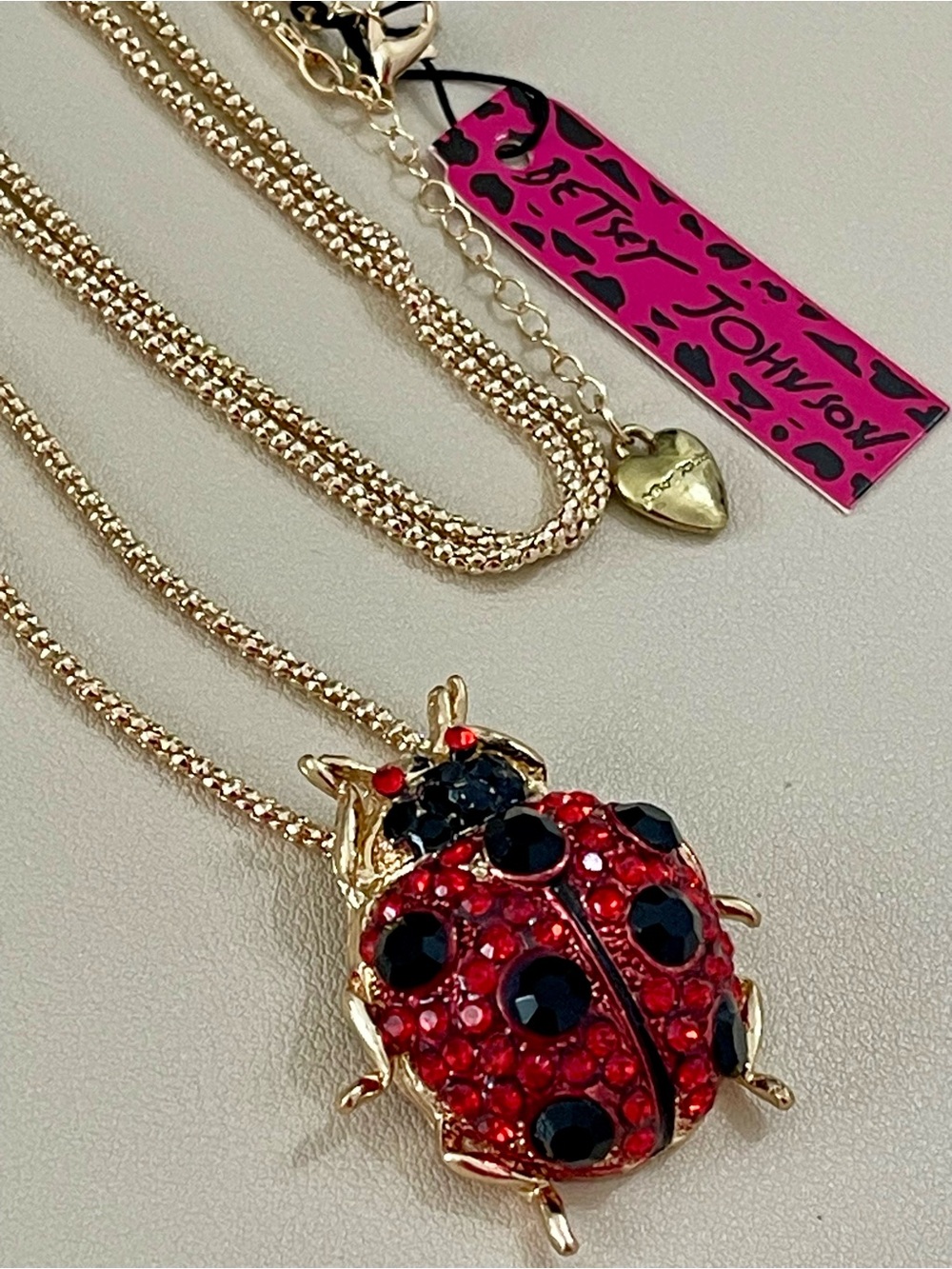 Betsey Johnson Gold-Tone Red & Black Crystal Ladybug Pendant Necklace - Picture 6 of 7